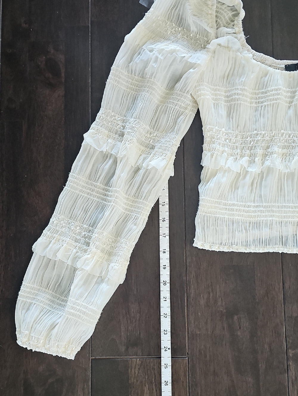 Lulu's Ivory Smocked Ruffle Long-Sleeve Crop Top - Picture 2 of 8